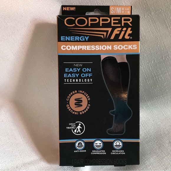 COPPER FIT Black Energy Compression Anti-Odor Knee High Padded Socks NIB - Picture 4 of 9
